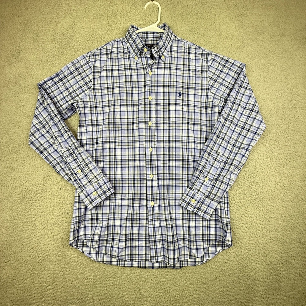 Polo Ralph Lauren Mens Plaid Shirt Small‎ Classic Fit Button Down Blue White